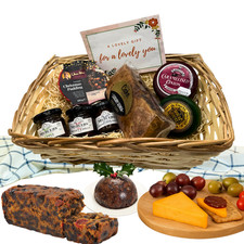 Cheese Hamper Gift - 2 Cheese Truckles, Chutney, Pudding,Cake Christmas Basket