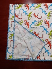 Colorful Baby Blanket Lizards Reptiles Crocheted Edge Flannel Receiving