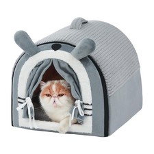Cat Houses for Indoor Cats, Cave Bed with Door Curtain Design, Cute Portable ...