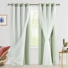 Hiasan Blackout Curtains w/ Sheer Overlay, Thermal Insulated, 52"x84"