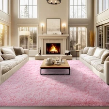 qulint Area Rugs 9x12 Living Room, Large Fluffy Pink Rugs for Bedroom, Soft S...