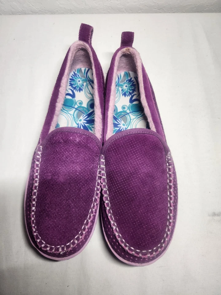L.L. Zapatillas mocasín Bean para niñas mocasín púrpura gamuza piel sintética forradas zapatos sin cordones Foto 3 de 4