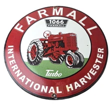 Vintage Farmall International Harvester Sign - Porcelain Gas Tractor Dealer Sign