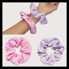 NIP Stoney Clover Lane Set of 2 Heart Jacquard Scrunchies Flamingo Lilac Grape