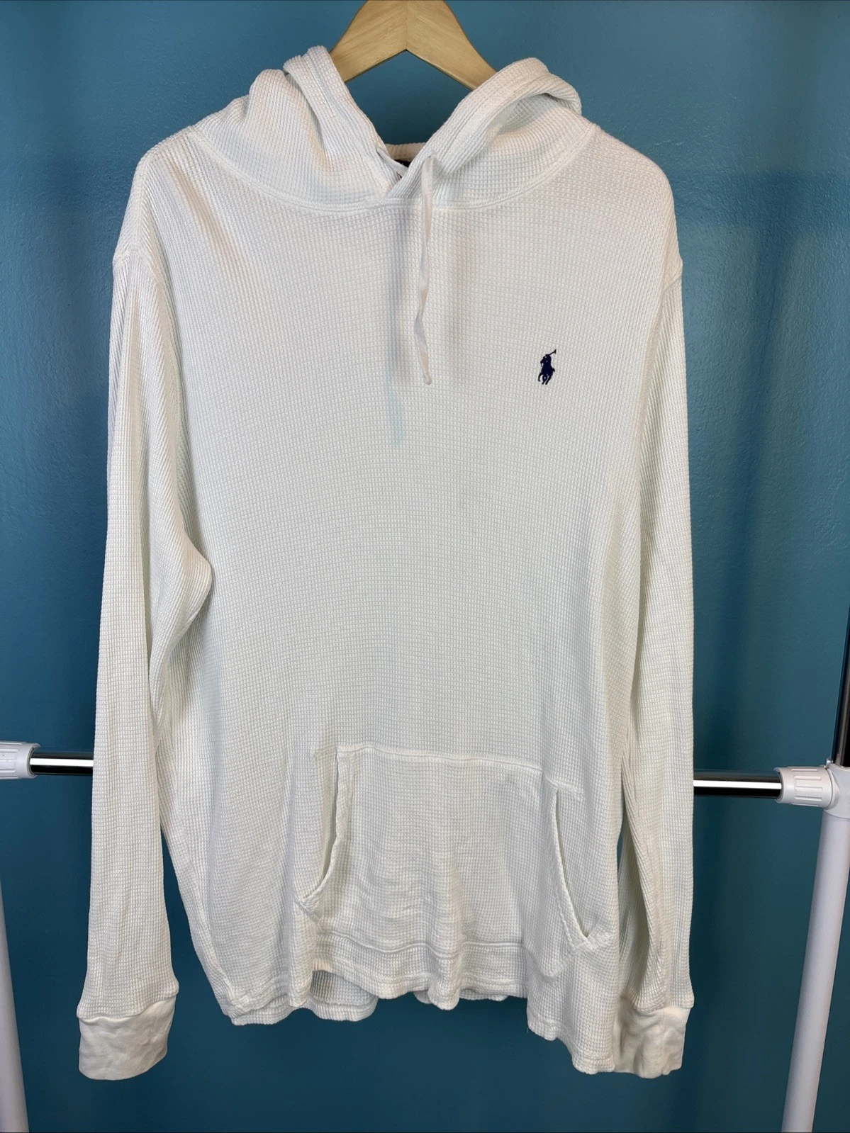 Polo Ralph Lauren Waffle Knit Hoodie White Cotton Pullover Men XL
Opens in a new window or tab