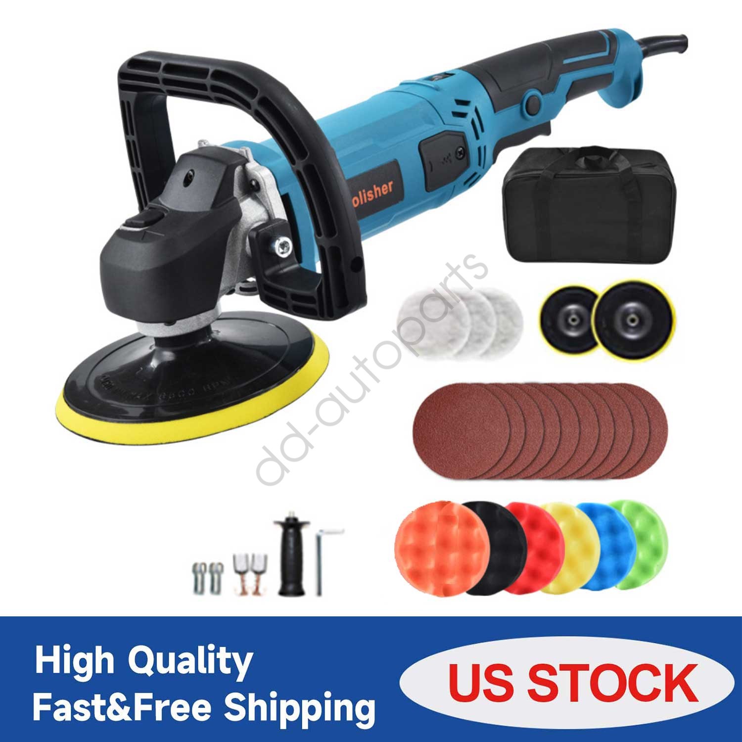 Car Polisher 1400W Buffer Machine 150/180mm + 23pcs Kit & Bag