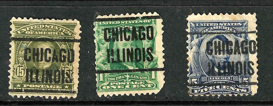 Sc #279 283 306 309 Chicago Illinois Precancels 1-15 Cent Bureaus 1895 US 45B62 - Image 2 of 4