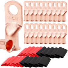 20PCS 1/0 AWG Gauge Copper Lugs W/ BLACK  RED Heat Shrink Ring Terminals Wire