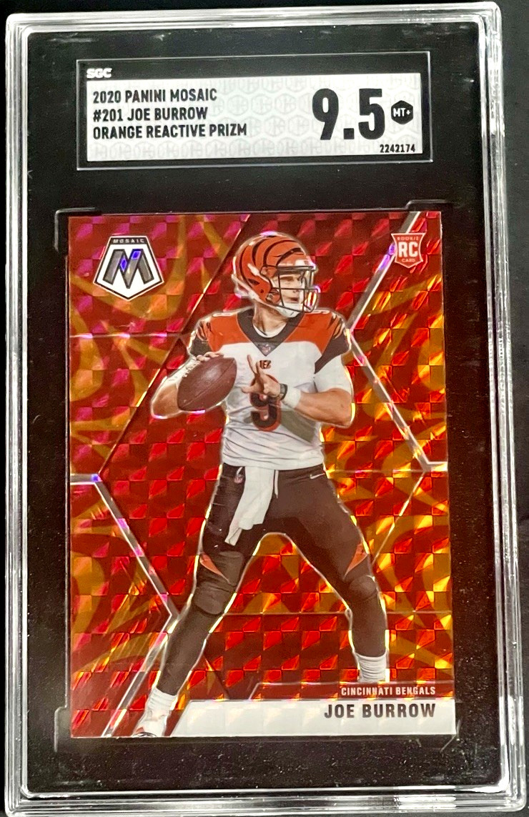 2020 Mosaic Joe Burrow Rookie Reactive Orange Prizm RC #201 Color Match SGC 9.5