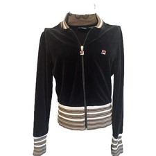 VTG y2k FILA Black Velour Track Jacket Sz SM Striped Banding Early 2000s