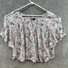 a.n.a. A New Approach Women's Blouse Size Large White Floral Short Sleeve