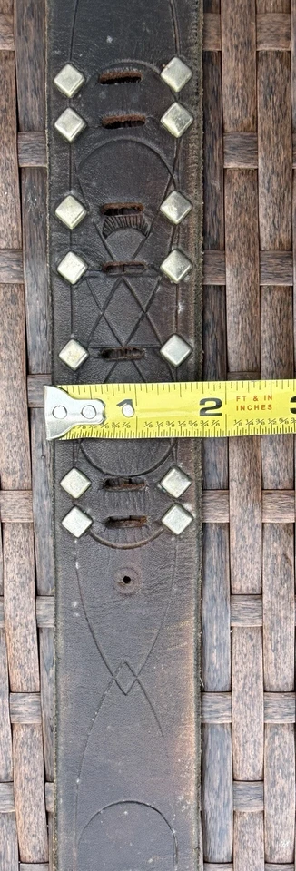 Черный винтажный кожаный ремень Joed, серебряные заклепки и винтажный размер 34-36 - Изображение 3 из 4