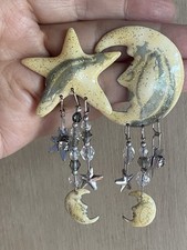 Lunch At The Ritz Enamel Star and Moon Earrings Pierced Post And Super Cute 