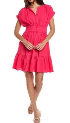 Sharagano pink Mini Short Fit Flare Button Front Short Sleeve Dress Size 10 / L