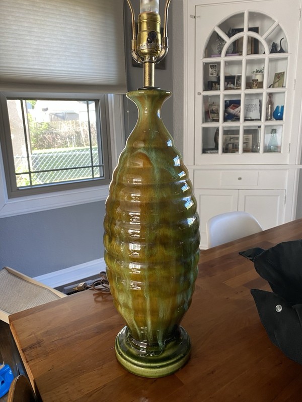 VTG MCM Green Drip Glaze Ceramic Lamp Vintage RARE Beehive