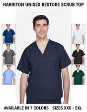 Harriton Unisex  Adult Restore 55% Cotton 45% Polyester Scrub Top M897 XXS-5XL