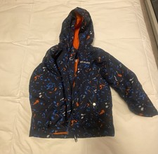 Columbia Boys 4T Hooded Insulated Puffer Jacket Navy Orange Geometric Pattern