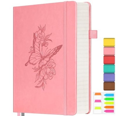 Lined Notebook Journal for Women, 312 Numbered Pages Thick Leather A5 Pink
