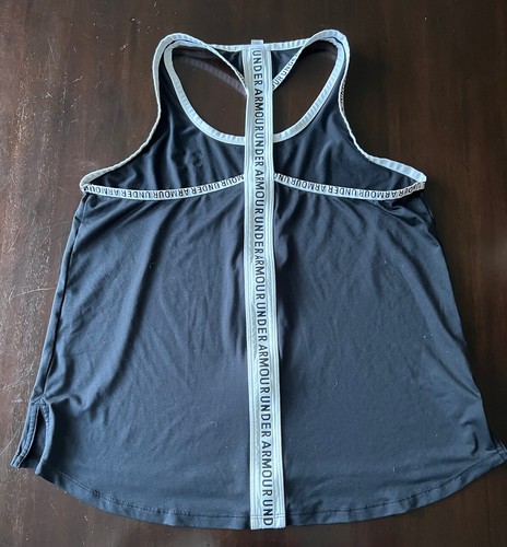 Under Armour Girls UA Knockout Tank Top Black W/ White Trim Youth Sz L Large - Picture 2 of 3