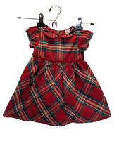 Carter's Girls Red Plaid Short Cap Sleeve Christmas Party Dress Size 6 Months