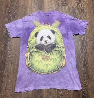 The Mountain Baby Panda In A Backpack T-Shirt Size Large Purple Tie Dye *READ*