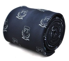 Frederick Thomas Designer Mens Tie - Dark Navy Blue - Embroidered English Crest
