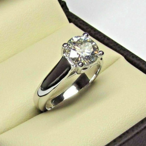 Engagement Ring 14K White Gold Round Cut Moissanite 2.00 Ct