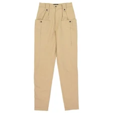 Isabel Marant Yerris High Waist Pleated Cotton Chino Pantalon Khaki FR Size 42