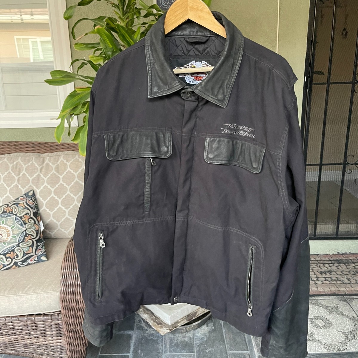 Harley-Davidson Canvas Leather Jacket Men's XL 2005 97412 Harley-Davidson Canvas Leather Jacket Men's XL 2005 97412