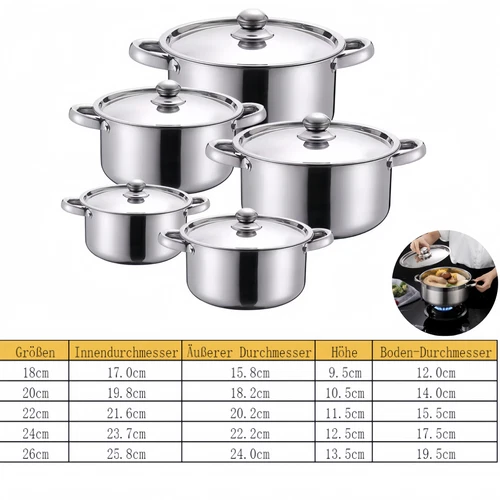 10tlg Kochtopfset Glasdeckel Topfset Kochtopf Set Töpfe Edelstahl Induktio 18-26 - Bild 2 von 11