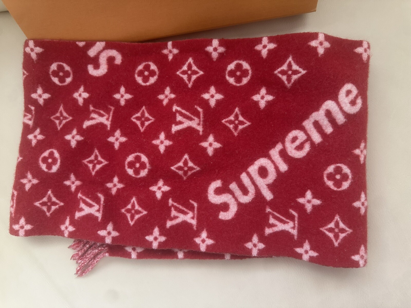 Auth Louis Vuitton Supreme Collaboration Scarf Monogram Logo Cashmere Wool image 3