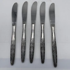Lot of 5  Knives Stylecraft SYF2 Stainless Japan T&N Satin & Black Rose Flatware