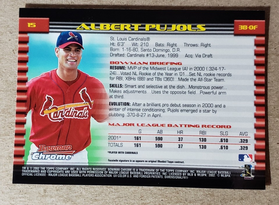 2002 Bowman Chrome Albert Pujols 15 St. Louis Cardinals eBay