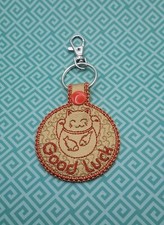 Maneki Neko Beckoning Lucky Cat Handmade Embroidered Keychain with Swivel ClaspT