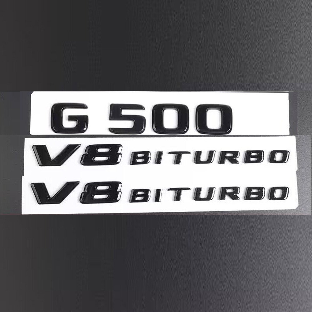 3 piezas NUEVO G500 V8 biturbo negro brillante insignia emblema para Mercedes Benz G 500