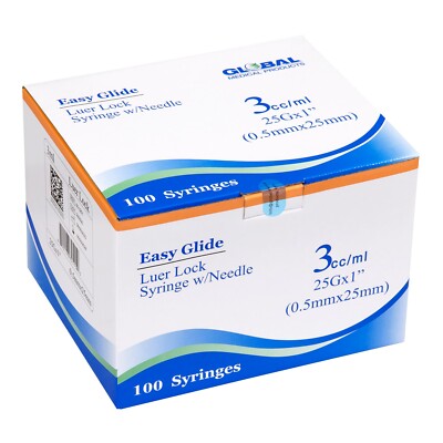 3Ml/Cc 25g x 1'' Lab Use Only - Global Medical Products -Sealed (Box Of 100)