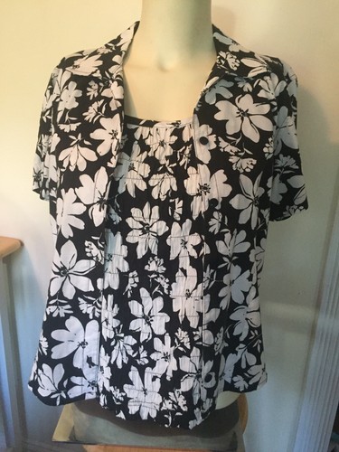 ERIKA 2 PIECES SHORT SLEEVES SHIRT & TANK BLACK WHITE COTTON RAYON SZ PS PM NEW - Picture 5 of 9