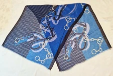 SCARF VINTAGE AUTHENTIC FASHION ART BELT BLUE GRAY VISCOSE LONG