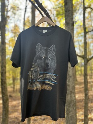 Vintage Wolf Animal T shirt Size Large Black