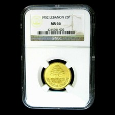 Liban 25 Piastres 1952 NGC MS66 GEM BU !!!