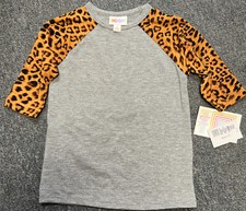 NWT LuLaRoe Kids SLOAN Baseball Tee Leopard Cheetah Sleeves Gray Body-Size 2T