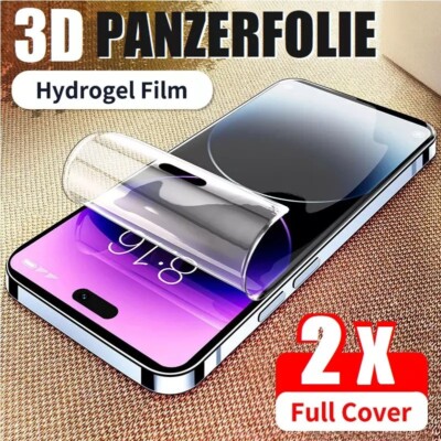 2X HYDROGEL DISPLAY PANZERFOLIE SCHUTZ FOLIE IPHONE 15 14 13 12 FULL CURVED 