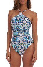 La Blanca Riviera High Neck Mio One-Piece Swimsuit L98023 Womens Size 10