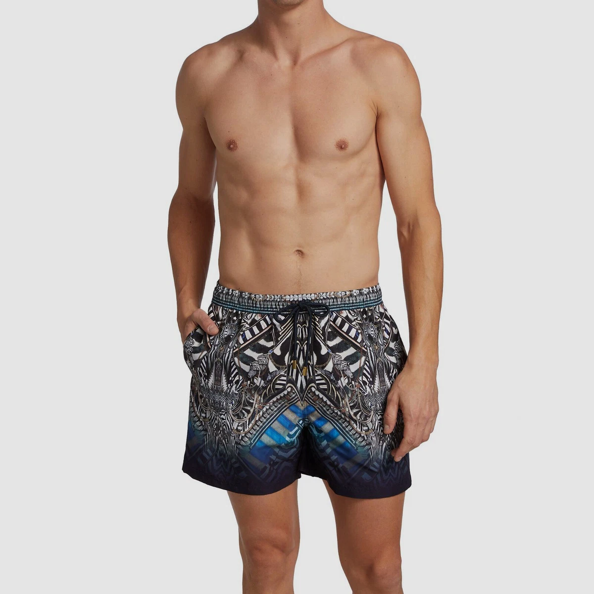 199 Hotel Franks by Camilla Men s Black Zebra Board Shorts Swimwear Size XL