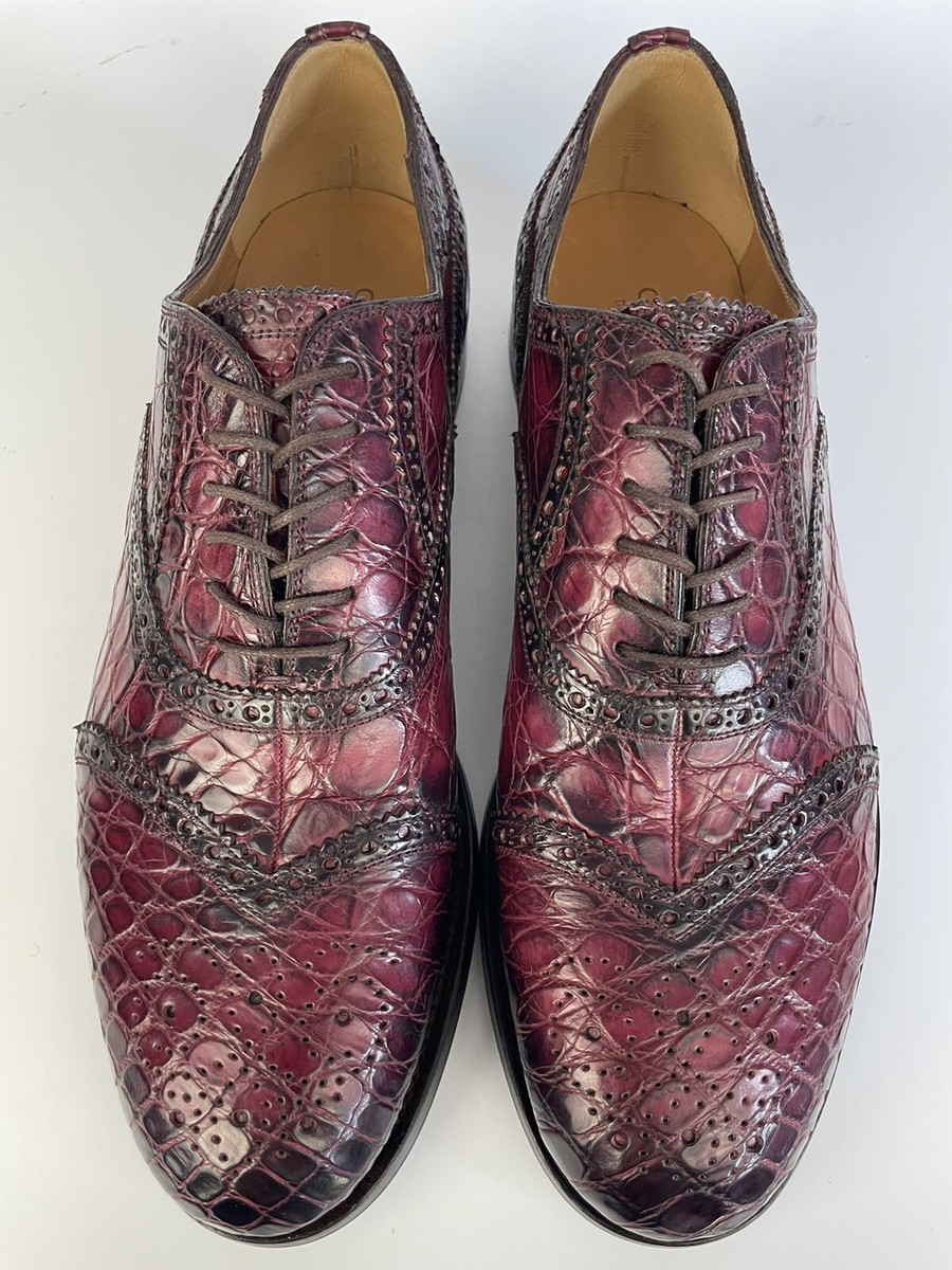 Gucci Red Crocodile Oxfords With Brogue Details Men display picture 1