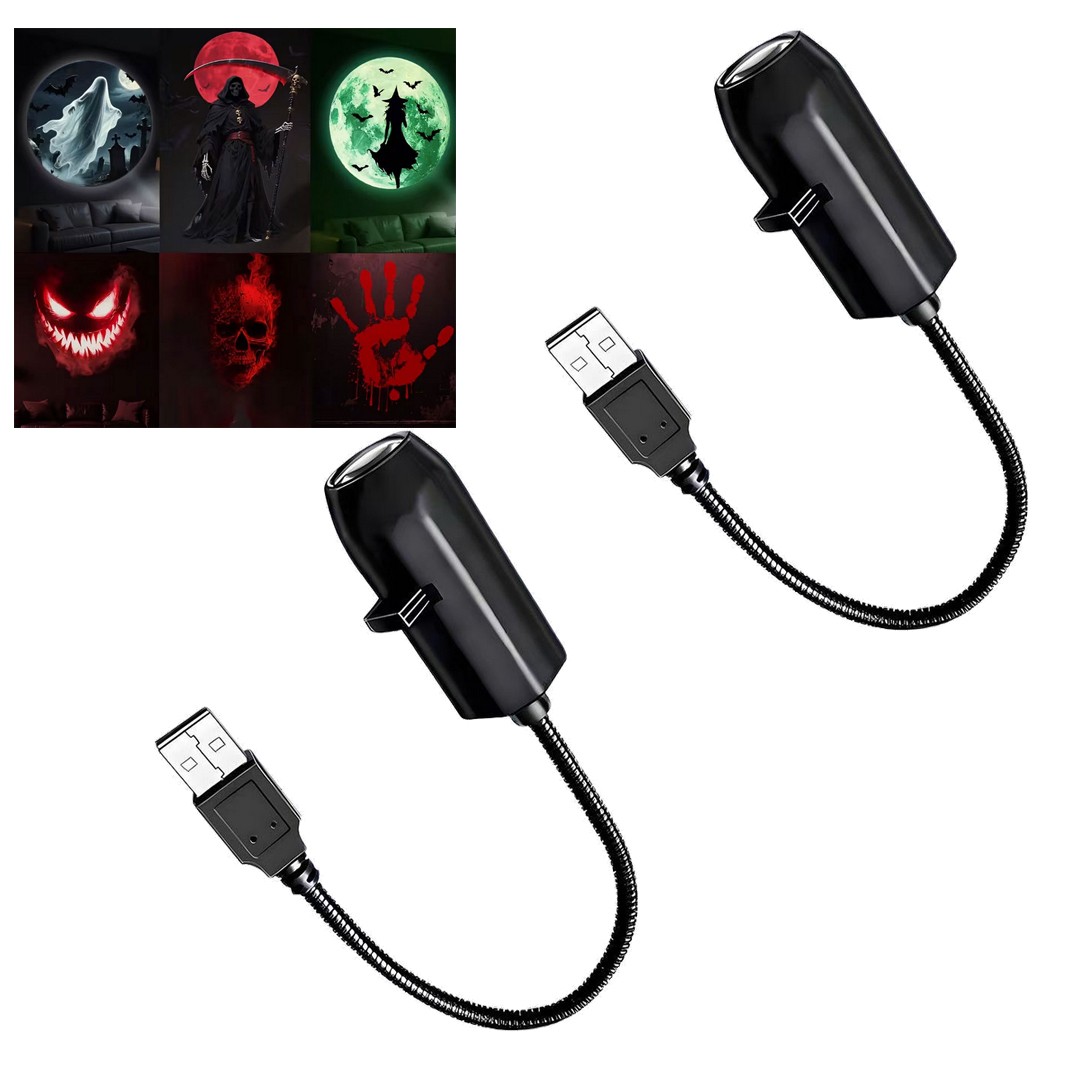 2× Led Halloween USB Projector Light Night Lamp w/ 6 Patterns Holiday Decor USA