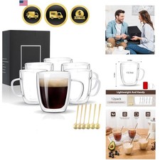 Glass Coffee Mug Set Of 6 Insulated Double Wall Cups 13.5 OZ for Hot Cold Drinks