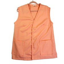 Vintage Alicia Peach Coral Sleeveless V-Neck Pocket Vest Made in USA Womens M/L