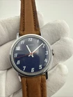 Vintage Timex Mercury Men’s Watch Blue Dial Red Second Hand Leather Strap - Runs
