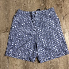 LANDS END Lined 7 Sunset Swim Trunk Board Short Navy Diamond Geo S 28-30